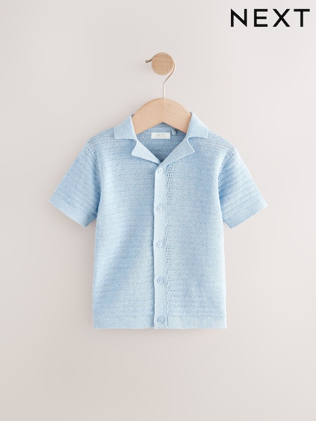 Blue Textured Revere Collar Short Sleeve Knitted 100% Cotton Polo Shirt (3mths-7yrs) (E27761) | 453 UAH - 535 UAH