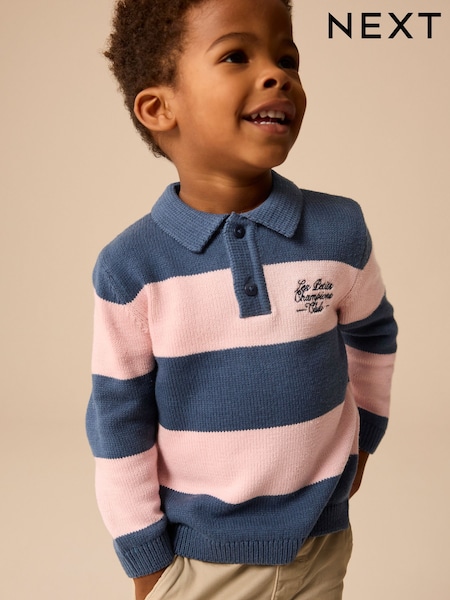 Navy Blue/Pink Stripe Knitted Rugby Shirt (3mths-7yrs) (E27764) | AED45 - AED51