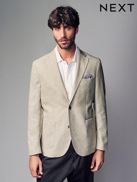 Stone Regular Fit Textured Linen Blend Blazer (E27779) | 440 QAR