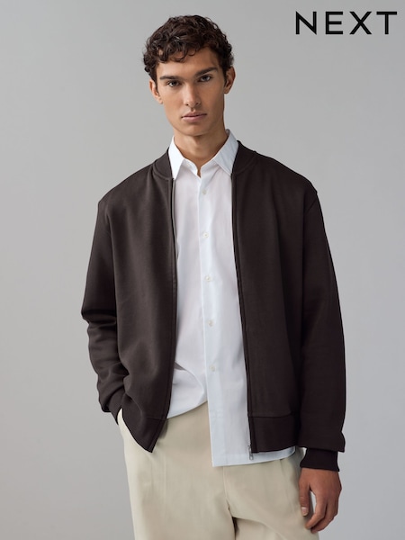 Chocolate Brown Zip Through Cotton Rich Jersey Bomber Jacket (E27813) | €18
