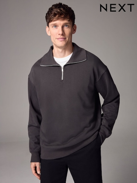 Slate Grey Quarter Zip Neck Funnel Sweatshirt (E27816) | AED65