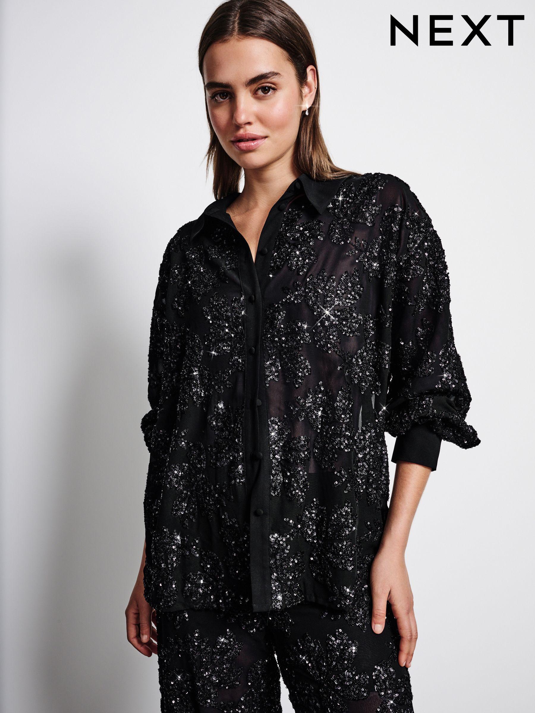 Women s Curve Black Sequin Evening Tops Next Oman