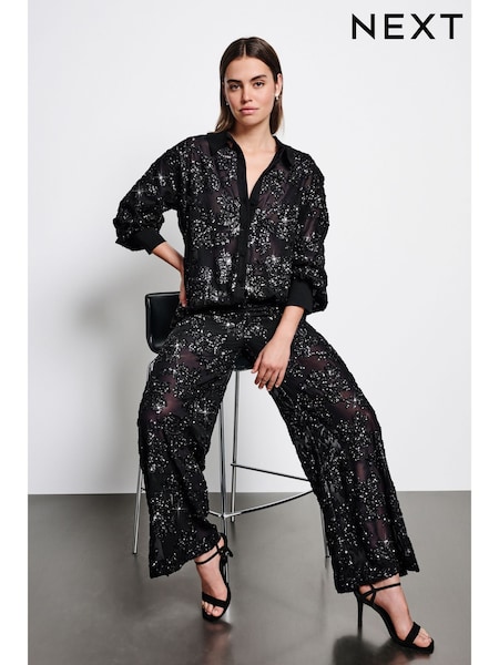 Черный - Sequin Embellished Trousers (E27836) | €43