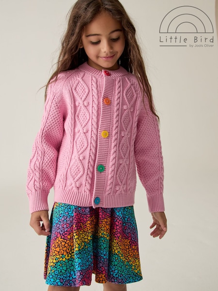 Vaaleanpunainen - Little Bird By Jools Oliver Knitted Cable 100% Cotton Cardigan (E27860) | €38 - €47