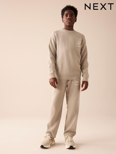 Neutral Knitted Crew Neck Jumper and Joggers Set (3-16yrs) (E27906) | €28 - €32
