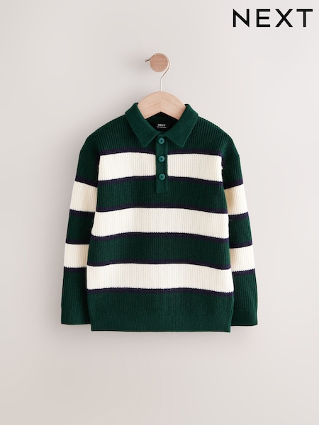 Green/Ecru Stripe Knitted Rugby Shirt (3-16yrs) (E27914) | SGD 30 - SGD 39