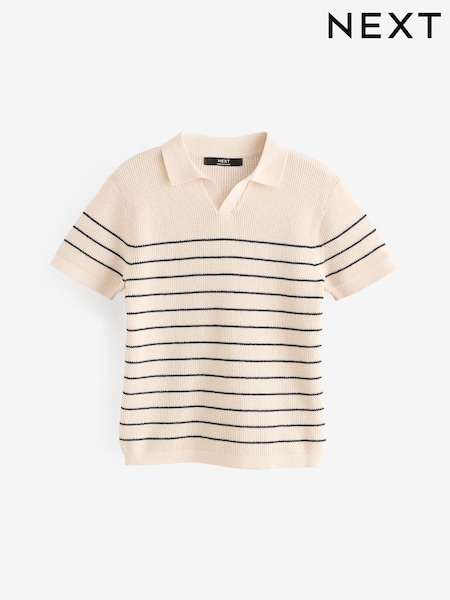 Ecru Stripe Polo Short Sleeve Trophy Neck 100% Cotton Jumper (3-16yrs) (E27915) | SGD 26 - SGD 36