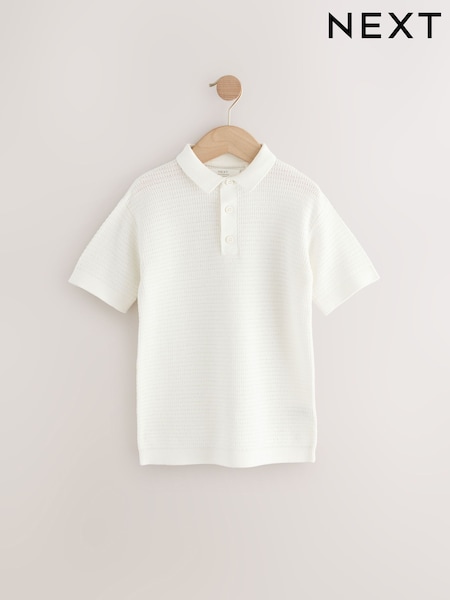 White 100% Cotton Textured Short Sleeve Knitted Polo Shirt (3-16yrs) (3-16yrs) (E27917) | $22 - $31