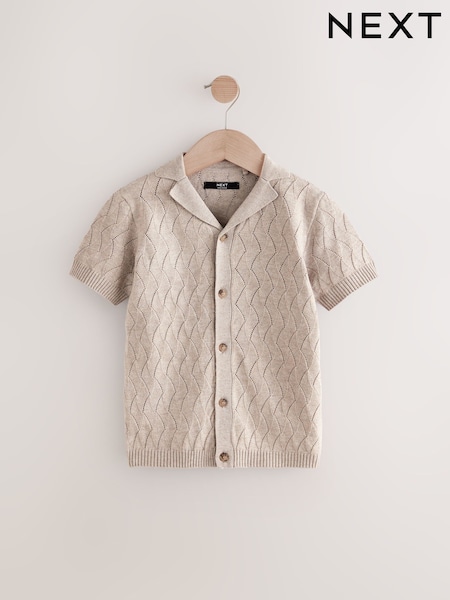 Neutral Knitted Revere Collar Polo Shirt (3-16yrs) (E27920) | 618 UAH - 823 UAH
