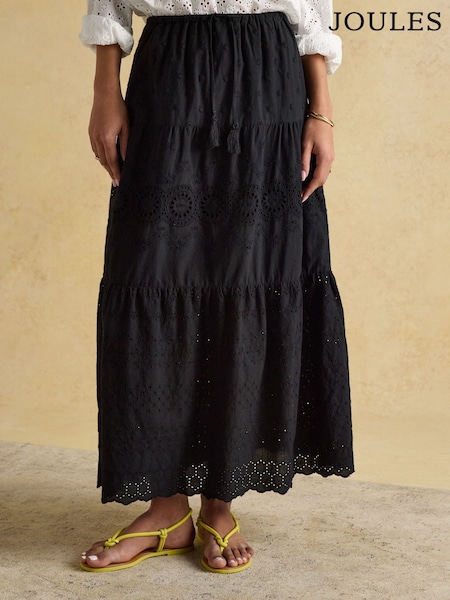 שחור - Joules Broderie Tiered Maxi Skirt (E28019) | ‏246‏₪