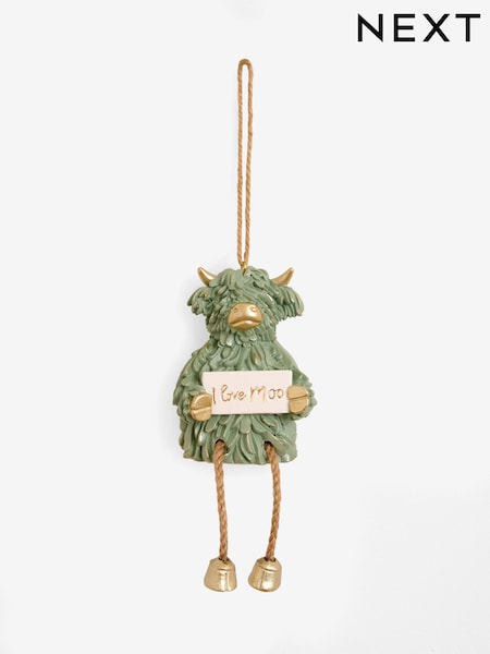 Green Hamish The Highland Cow I Love Moo Hanging Decoration (E28030) | R$ 85