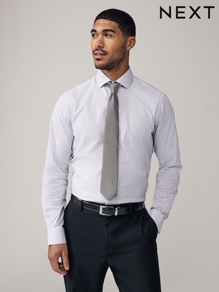 Grey Stripe Slim Fit Shirt And Tie Set (E28052) | €41