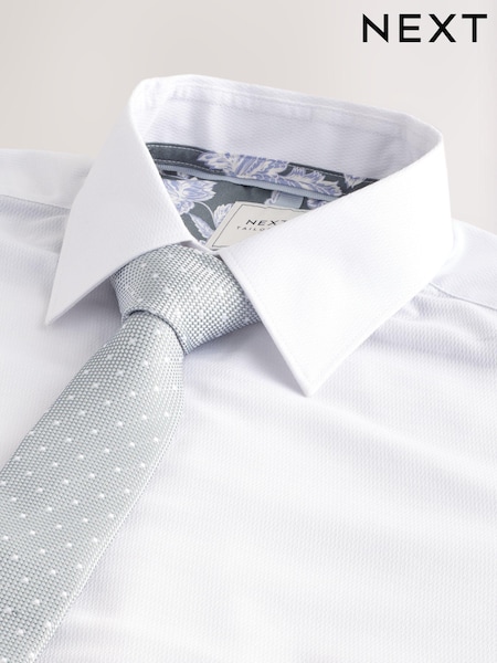 White/Sage Green Dot Slim Fit Occasion Shirt And Tie Pack (E28054) | €44