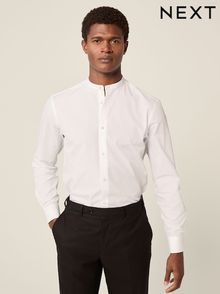 White Grandad Collar Easy Care Smart Shirt (E28059) | 99 QAR