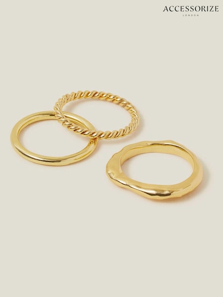 Accessorize 14ct Gold Plated Mixed Rings 3 Pack (E28097) | AZN 38