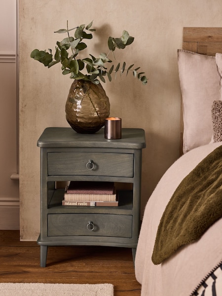 Light Grey Sadie Solid Mango Wood 2 Drawer Bedside Table (E28140) | €305