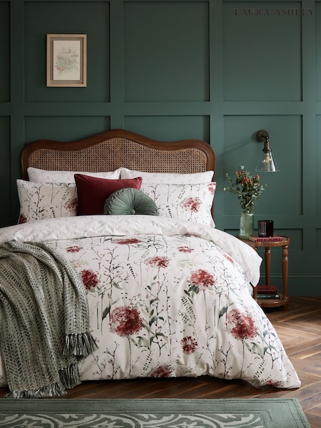 Laura Ashley Ruby Red Pallington Bloom Duvet 100% Cotton Cover and Pillowcase Set (E28156) | €74 - €136
