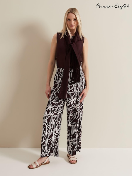 Phase Eight Anna Printed Wide Leg Black Trousers (E28181) | OMR21