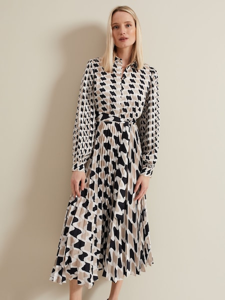 Phase Eight Black Phase Eight Lyric Geo Pleated Midi Black Dress (E28183) | 382 QAR