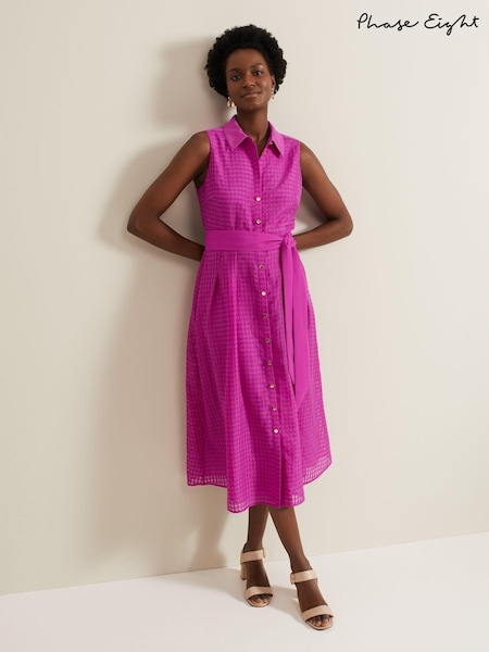 Phase Eight Pink Phase Eight Pink Carey Sleeveless Check Midi Dress (E28186) | €152