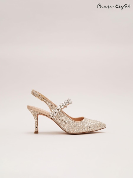 Phase Eight Metallic Glitter Embellished Pointed Slingback Shoes (E28191) | €228