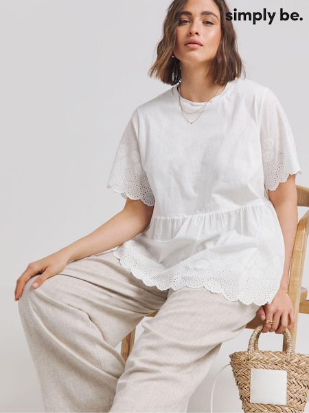 Simply Be White Broderie Smock Blouse (E28363) | €18.50