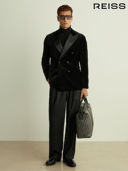 Reiss Black Club Velvet Double-Breasted Tuxedo Jacket (E28579) | €470