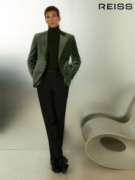 Reiss Sage Green Apsara Velvet Single Breasted Blazer (E28582) | €169