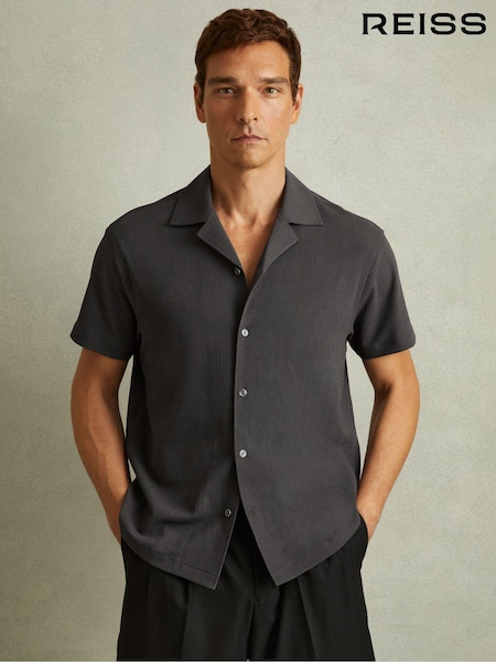 Reiss Steel Grey Hunt Textured Cuban Collar Shirt (E28587) | €99