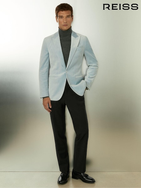 Reiss Ice Blue Apsara Velvet Single Breasted Blazer (E28589) | AED2,146