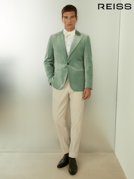 Reiss Mint Green Apsara Velvet Single Breasted Blazer (E28595) | €126