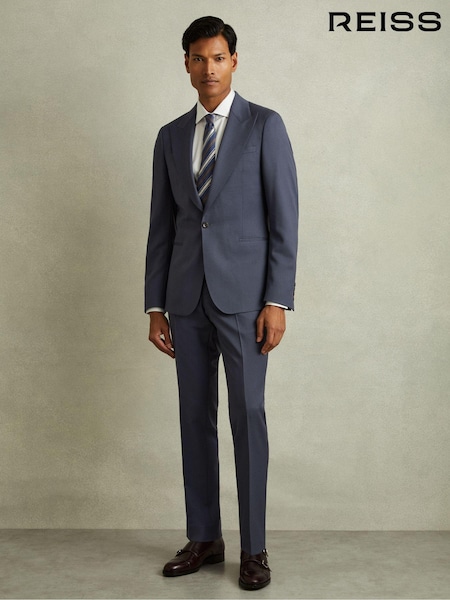 Reiss Airforce Blue Bartley Textured Wool Single Breasted Slim Fit Blazer (E28605) | €577