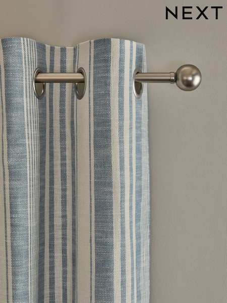 Blue/White Linen Look Stripe Eyelet Lined Curtains (E28638) | 245 QAR - 564 QAR