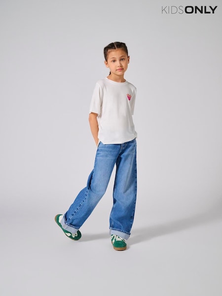 ONLY KIDS Blue Loose 100% Cotton Fold Up Jeans (E28653) | 182 LEI