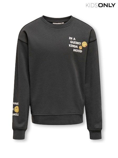 ONLY KIDS Grey Graphic Long Sleeve 100% Cotton Top (E28658) | €14