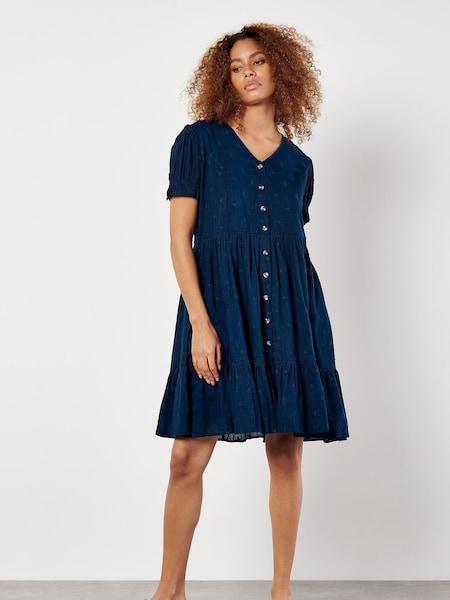Apricot Blue Textured Dotty Dots Button Thru Dress (E28662) | €50