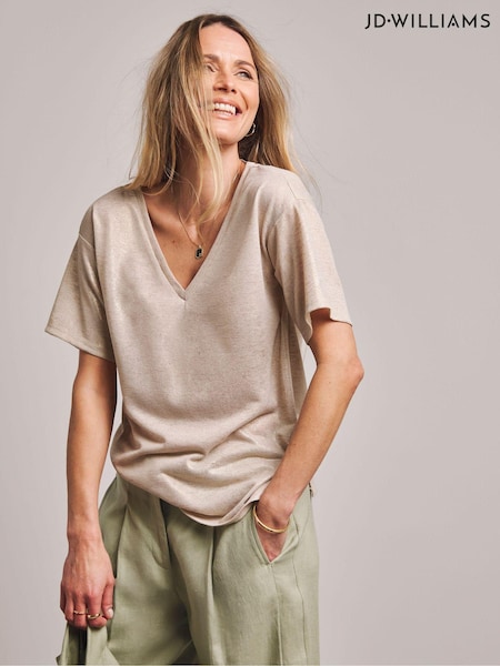Anthology By JD Williams Gold V-Neck Foiled 100% Cotton T-Shirt (E28678) | €17.50