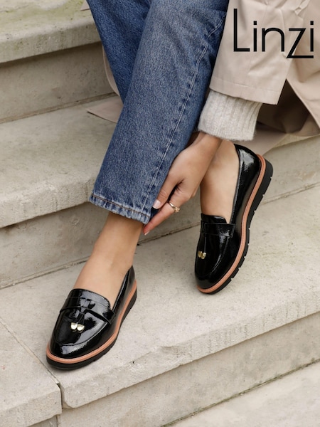 Linzi Black Nancy Patent Loafers With Tassel Detail (E28691) | €48