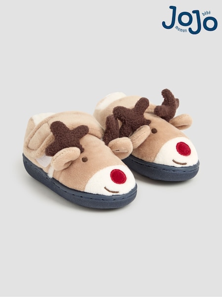 JoJo Maman Bébé Mocha Reindeer Christmas Reindeer Slipper Shoes (E28713) | €26