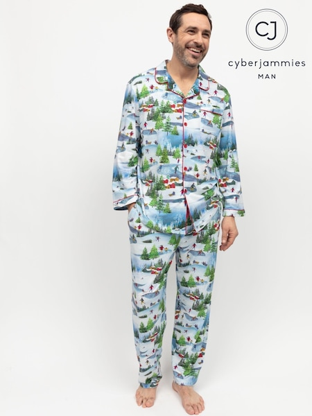 Cyberjammies White Mens Jersey Printed Long Sleeve Pyjamas Set (E28762) | AED151