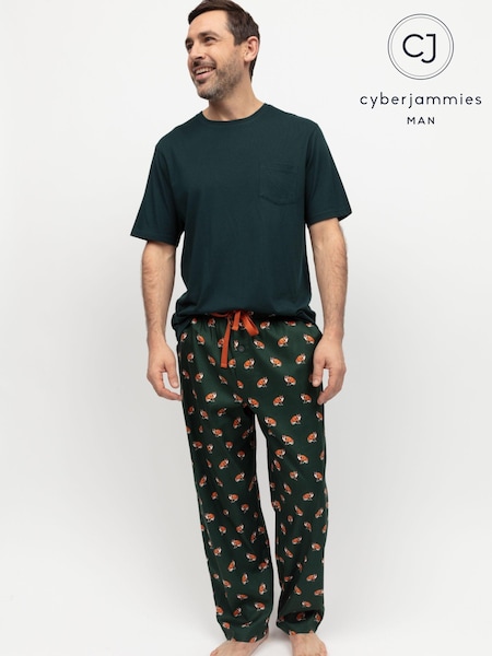Cyberjammies Green Mens Printed Pyjamas Bottoms and Solid Jersey T-Shirt (E28764) | €32