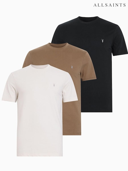 AllSaints Taupe/Brown/Black Brace Shortsleeve Crew T-Shirts 3 Pack (E28837) | R$ 940