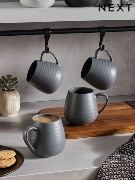 Set of 4 Charcoal Grey Kya Mugs (E29016) | $35