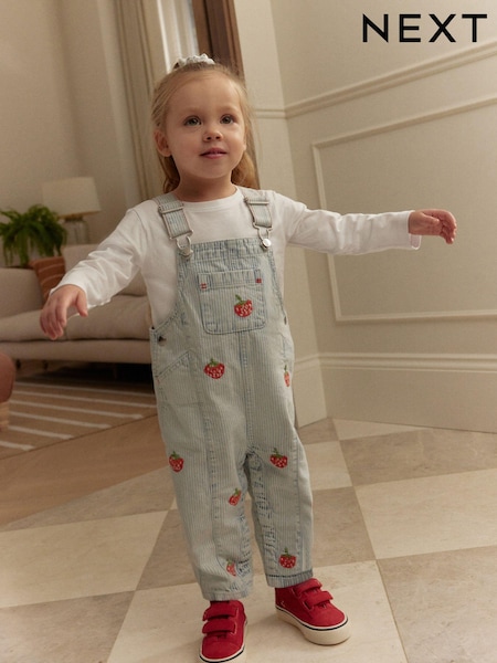 Raya - Strawberry Embroidered 100% Cotton Dungarees (3mths-7yrs) (E29029) | 26 € - 32 €