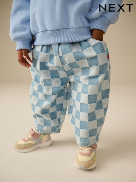 Denim Checkerboard Barrel 100% Cotton Jeans (3mths-7yrs) (E29033) | 3,070 ISK - 3,505 ISK
