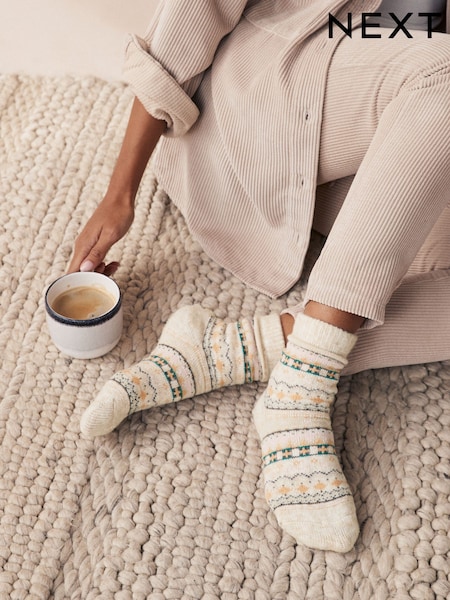 Neutral Fairisle Pattern Thermal Ankle Socks 2 Pack (E29041) | €6