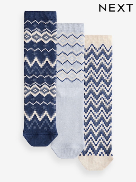 Blue Fairisle Pattern Ankle Socks 3 Pack Containing Wool (E29055) | €9.50