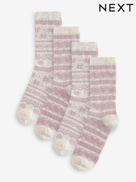 Pink/Grey Fairisle Pattern Ankle Socks 4 Pack (E29056) | €8