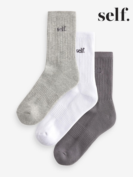 self. Grey/Grape/White Cushion Sole Lounge Ankle Socks 3 Pack (E29057) | AED40
