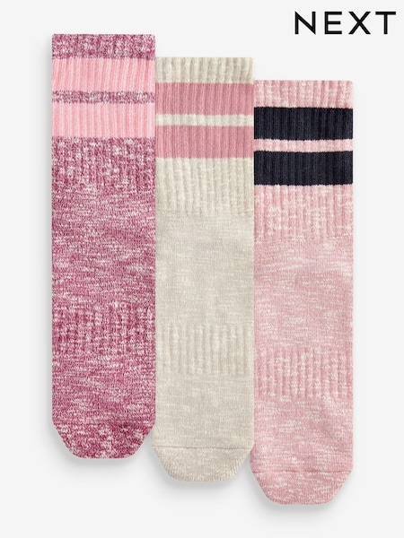 粉色/燕麥片 - Stripe Cushion Sole Ribbed Sport Ankle Socks 3 Pack With Arch Support (E29058) | HK$85